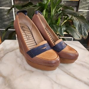 Splendid Logan Burnished Leather Platform Wedges, Sz 8